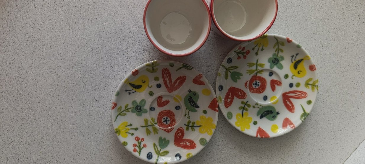 Renkli Desenli Tabaklı Kırmızı Fincan Seti - Görsel 3