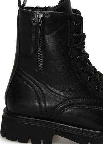 Siyah Deri Kemerli Blok Topuklu Bot - Görsel 5