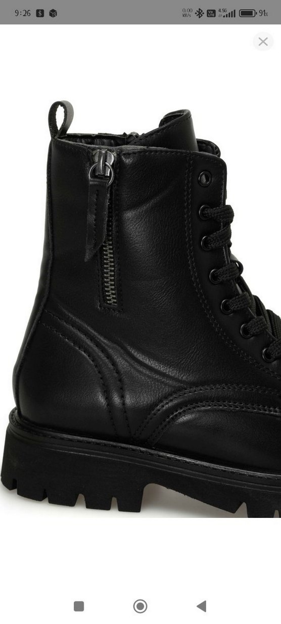 Siyah Deri Kemerli Blok Topuklu Bot - Görsel 5