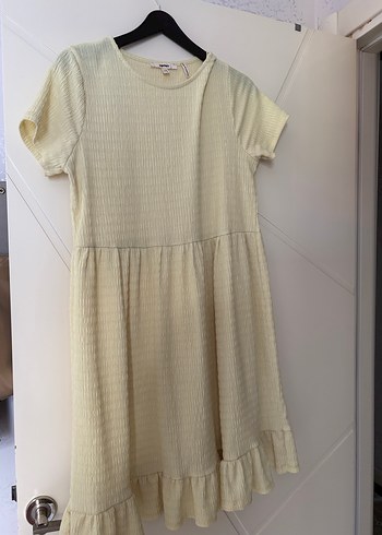butter yellow Midi Piliseli Elbise