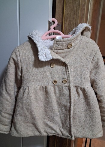 Kız Çocuk Bej Düğmeli Kaban - Görsel 2