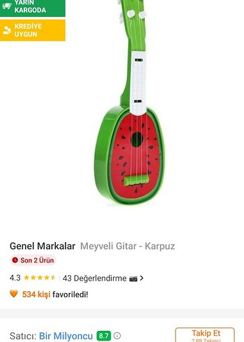 Meyveli Karpuz Desenli Renkli Oyuncak Gitar - Görsel 3