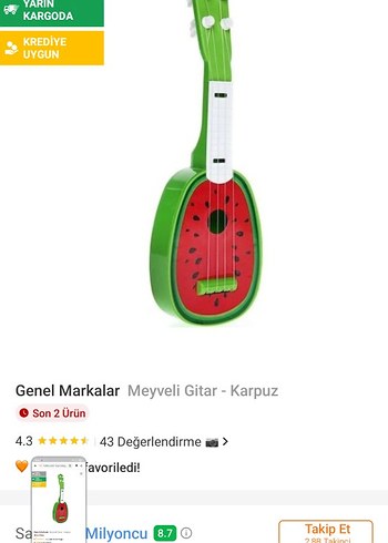 Meyveli Karpuz Desenli Renkli Oyuncak Gitar - Görsel 2