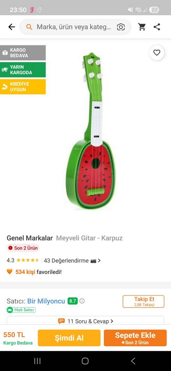 Meyveli Karpuz Desenli Renkli Oyuncak Gitar - Görsel 3