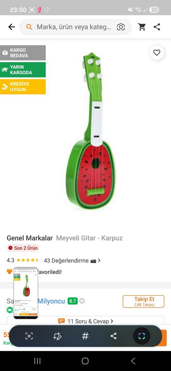 Meyveli Karpuz Desenli Renkli Oyuncak Gitar - Görsel 2