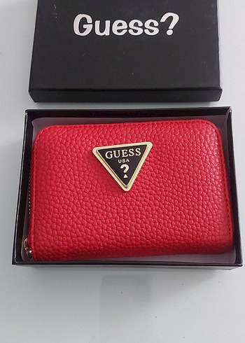 Kırmızı Deri Fermuarlı Guess Cüzdan