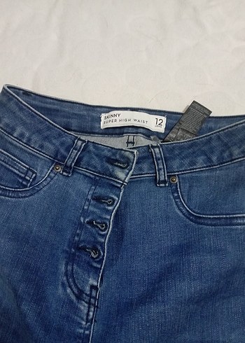 Düğmeli Mavi Kadın Denim Pantolon - Görsel 2