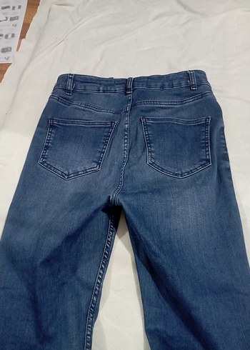 Düğmeli Mavi Kadın Denim Pantolon - Görsel 3