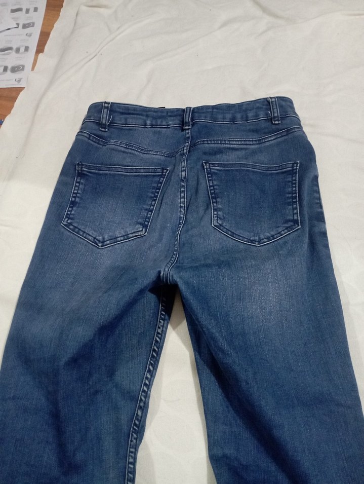 Düğmeli Mavi Kadın Denim Pantolon - Görsel 3