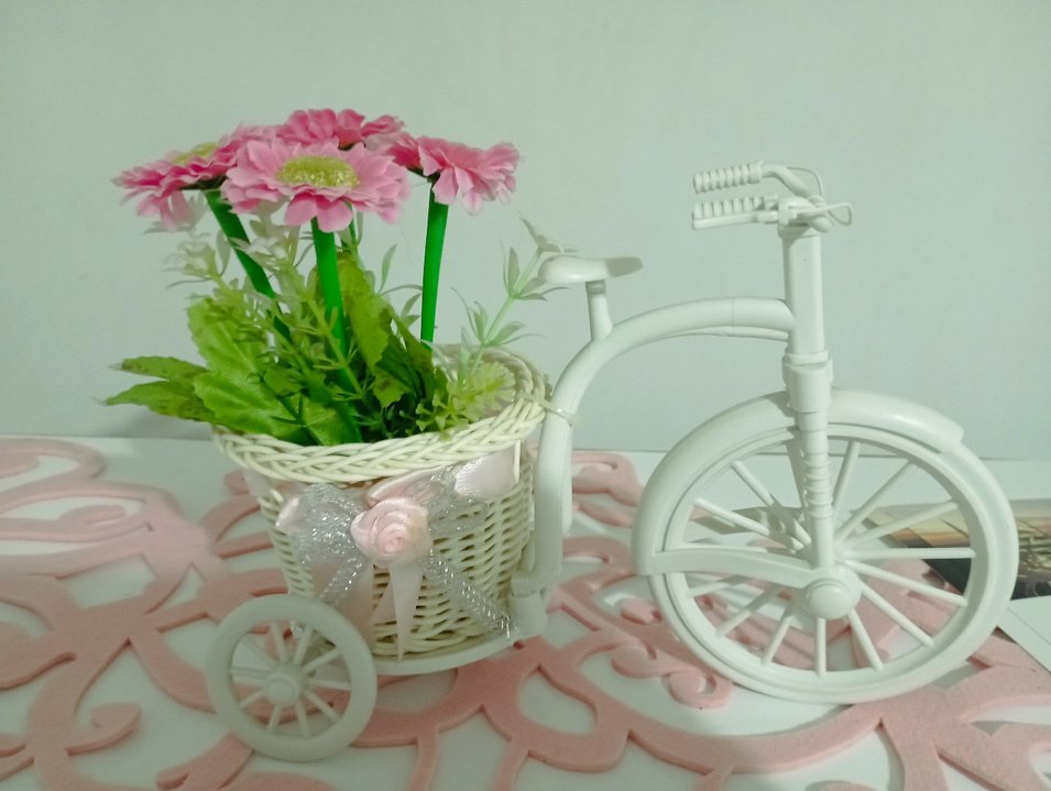 Pembe Çiçekli Sepetli Dekoratif Bisiklet - Görsel 4