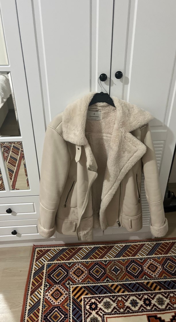 Kürk Detaylı Bej Süet Ceket - Görsel 4