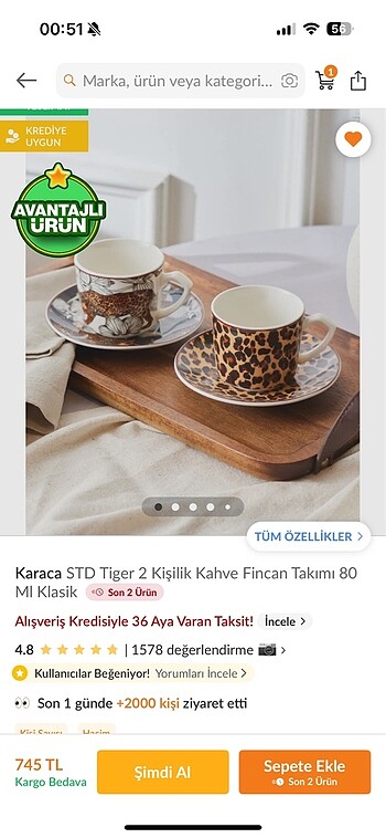 Karaca tiger fincan