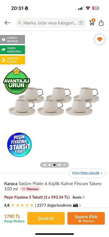 Karaca satürn fincan seti - Görsel 2