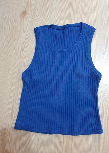 Diğer Mavi Fitilli Kolsuz Kadın Triko Atlet
