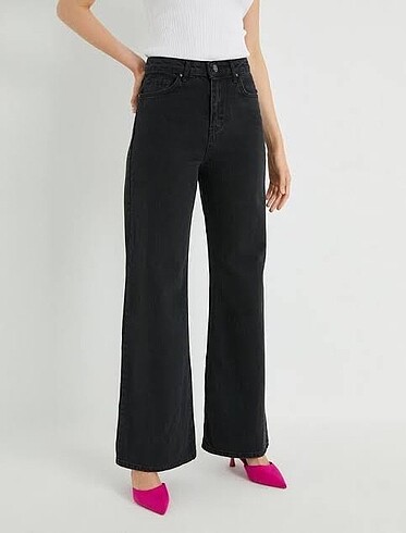 28 Beden Koton wide leg pantolon kot füme