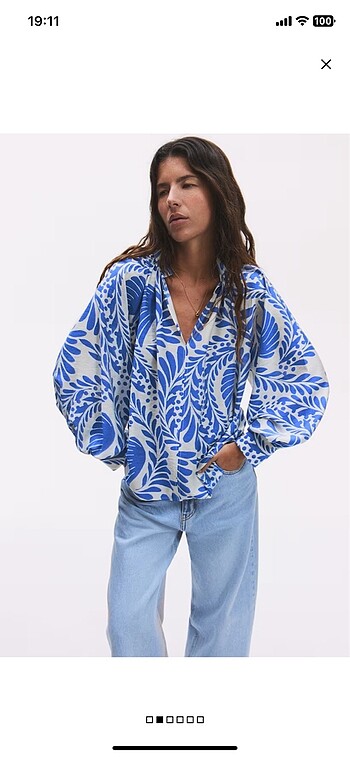 H&M balon kol gömlek floral oversize