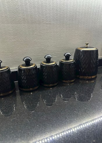 Siyah Altın Detaylı Mutfak Baharatlık Seti