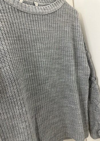 m Beden Gri Örgü Kadın Sweatshirt