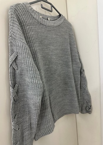 Gri Örgü Kadın Sweatshirt
