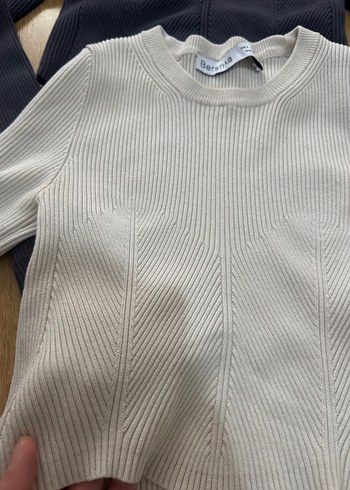 Bej ve Gri Örgü Kadın Kazak - Görsel 3