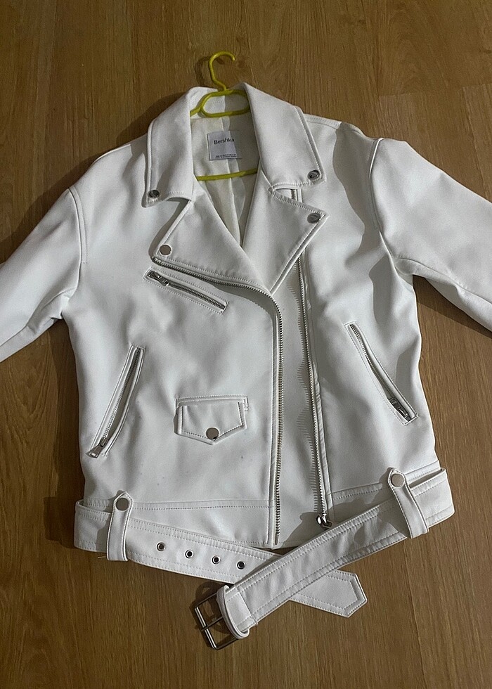 beyaz bershka oversize deri ceket - Görsel 5