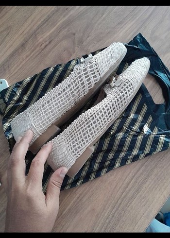 Kadın Beyaz Örgü Detaylı babet ayakkabı - Görsel 3