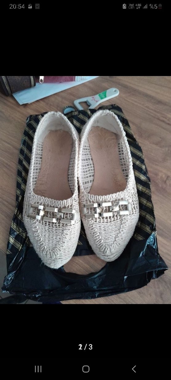 Kadın Beyaz Örgü Detaylı babet ayakkabı - Görsel 2