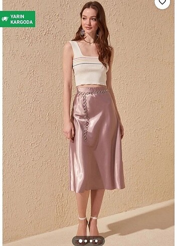 Trendyol midi boy saten etek vizon lila