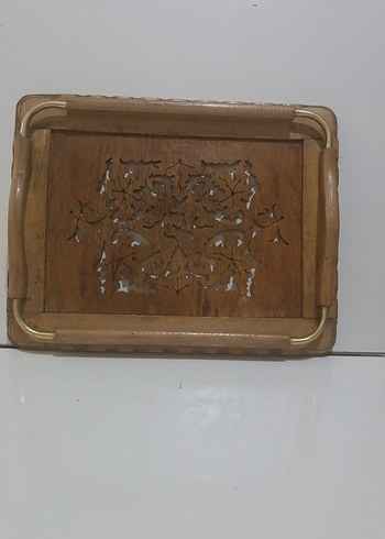 Beden Bej Parlak Ahşap Dekoratif Tepsi