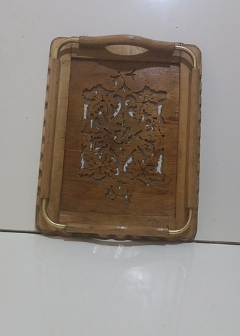 Diğer Bej Parlak Ahşap Dekoratif Tepsi