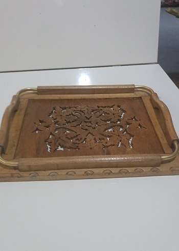 Beden Renk Bej Parlak Ahşap Dekoratif Tepsi