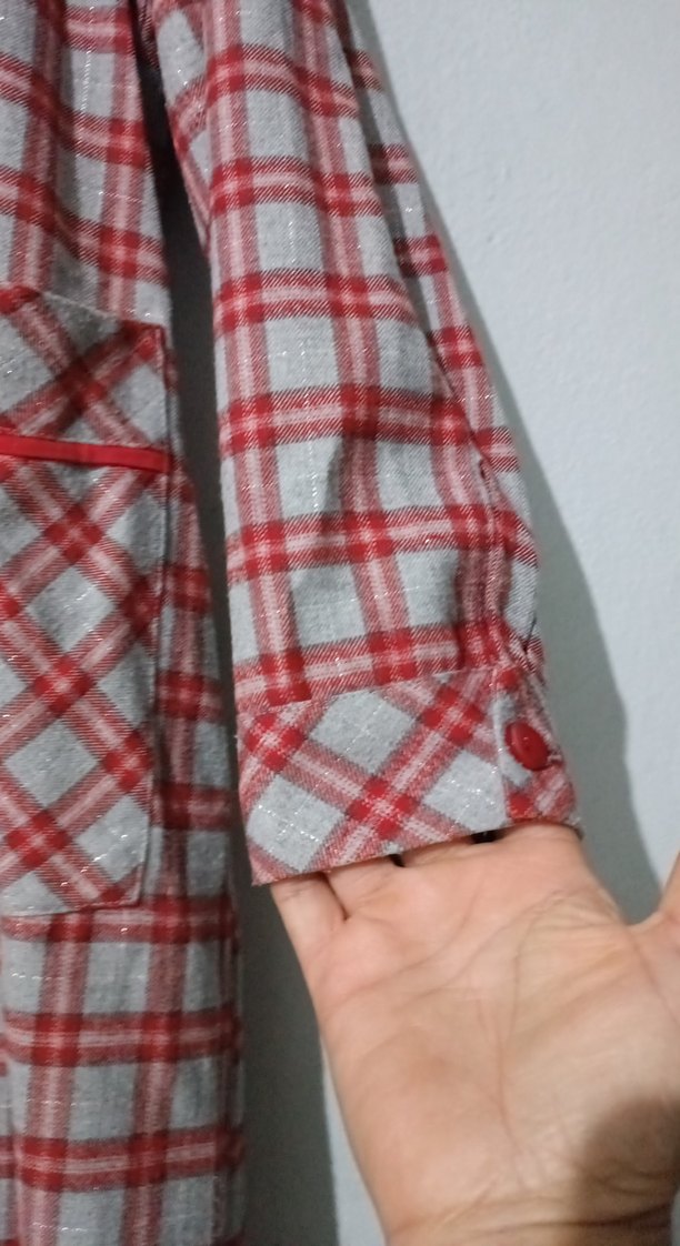 Kadın Uzun Kollu Desenli Kırmızı Gri  mevsimlik  kap  M  yeni - Görsel 4