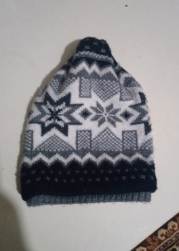 Gri Desenli Kadın Örgü Bere yeni gibi - Görsel 4