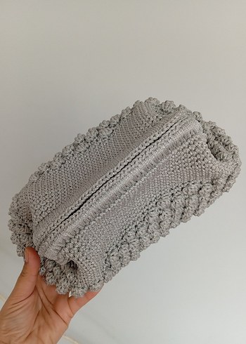 Gri Örgü Kadın Portföy Çanta - Görsel 2