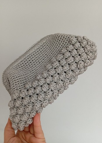 Gri Örgü Kadın Portföy Çanta - Görsel 4