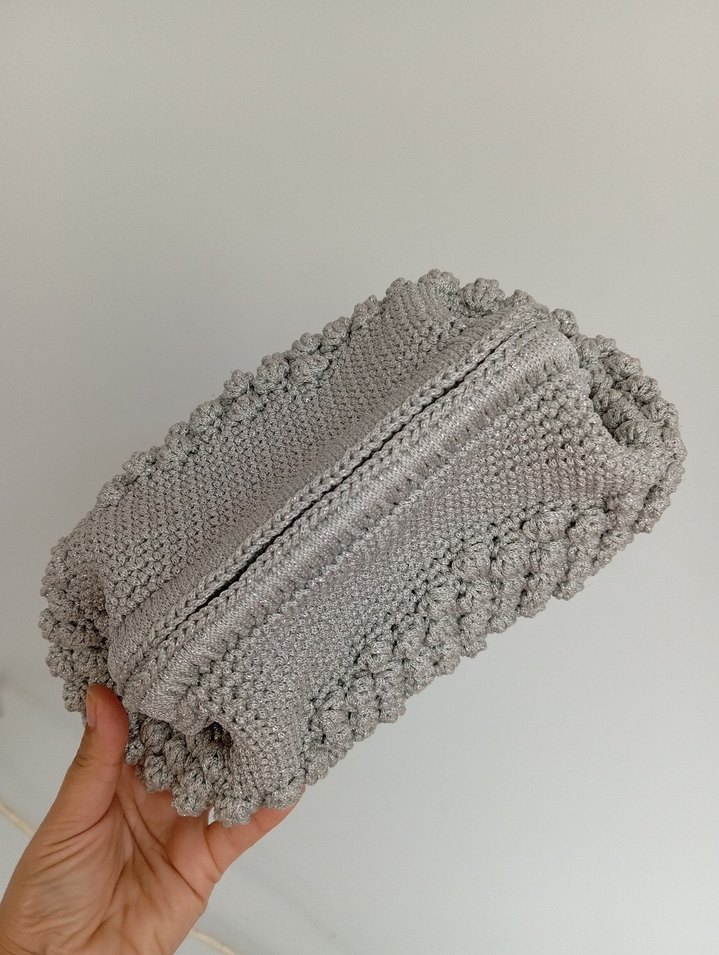 Gri Örgü Kadın Portföy Çanta - Görsel 2