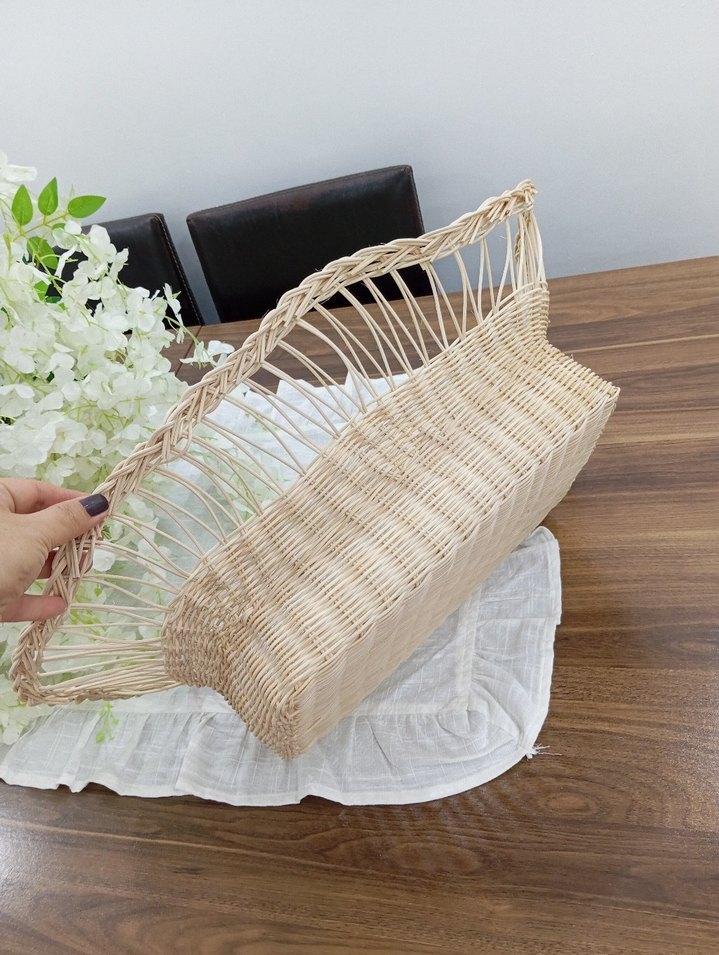 Bej Hasır Dekoratif Sepet - Görsel 3