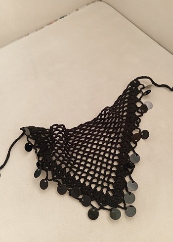 Boncuklu Siyah Örgü Kadın Fuları - Görsel 3