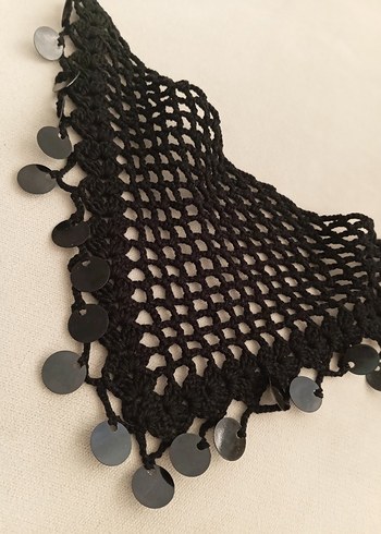 Boncuklu Siyah Örgü Kadın Fuları - Görsel 4