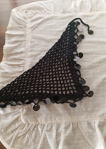 Boncuklu Siyah Örgü Kadın Fuları - Görsel 2