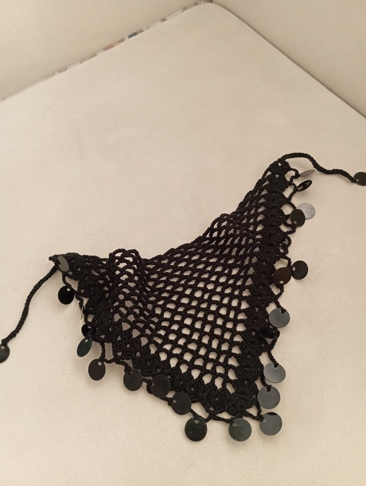 Boncuklu Siyah Örgü Kadın Fuları - Görsel 3