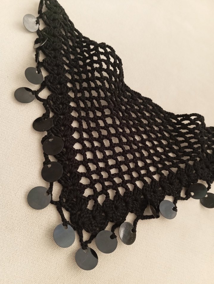 Boncuklu Siyah Örgü Kadın Fuları - Görsel 4