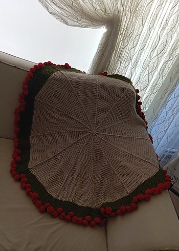 Diğer Yuvarlak Örgü Gri Çok Renkli Battaniye