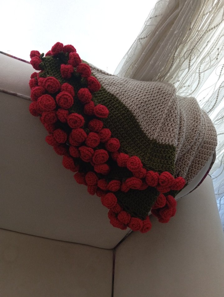 Yuvarlak Örgü Gri Çok Renkli Battaniye - Görsel 3