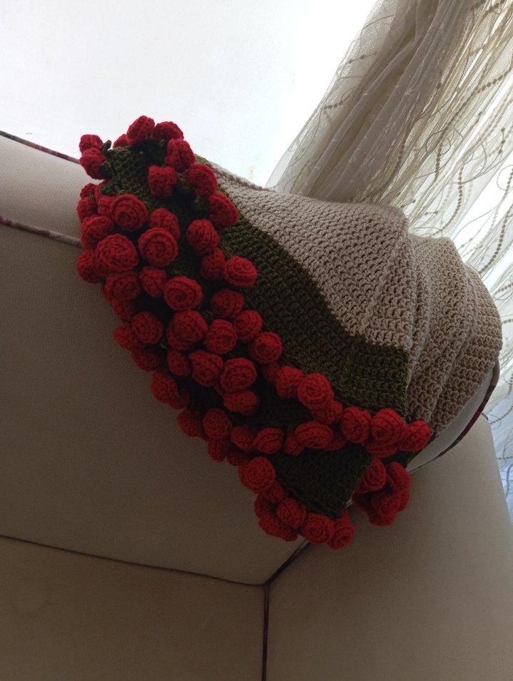 Yuvarlak Örgü Gri Çok Renkli Battaniye - Görsel 4