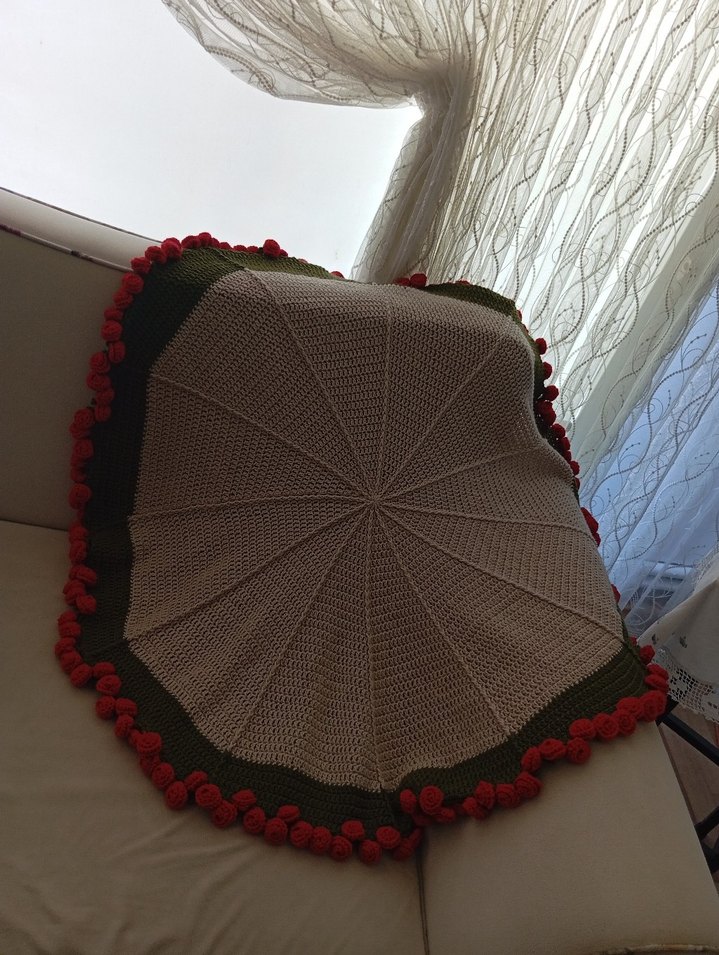 Yuvarlak Örgü Gri Çok Renkli Battaniye - Görsel 2