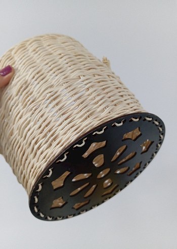 El Yapımı Hasır ve Ahşap Dekoratif kapaklı sepet. - Görsel 5