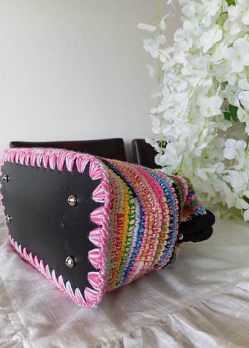 Renkli Örgü Kadın Portföy Çanta - Görsel 5