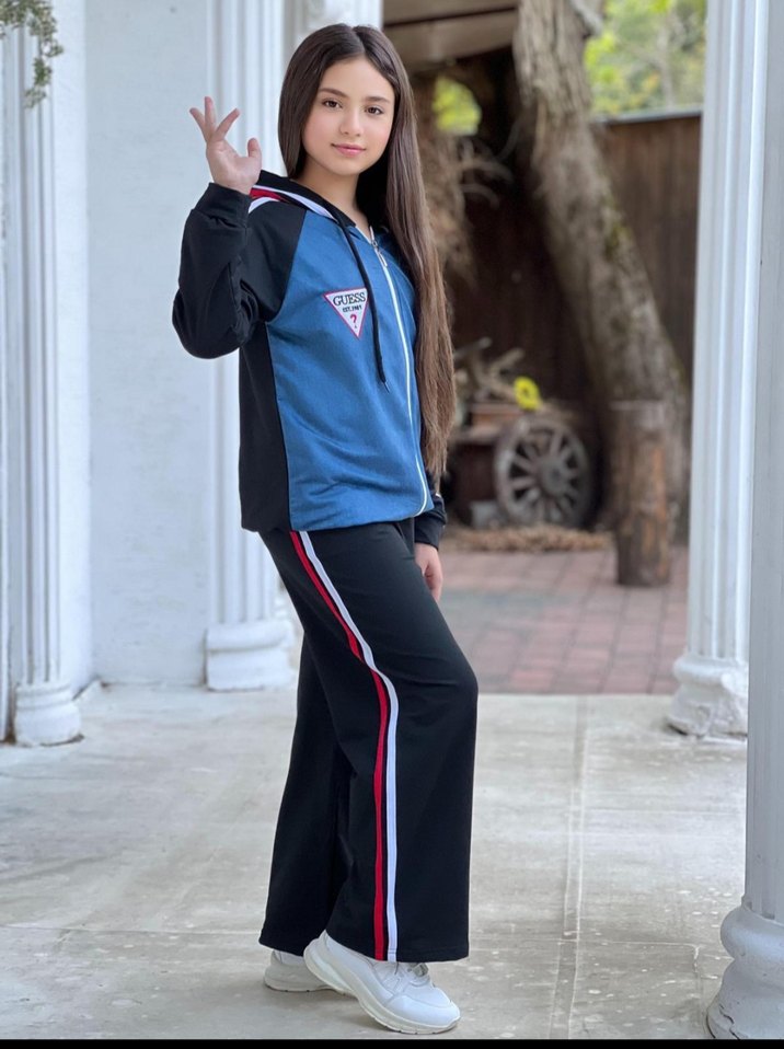 Kız Çocuk  6 15 yaş Mavi Siyah Fermuarlı Eşofman Takımı - Görsel 4