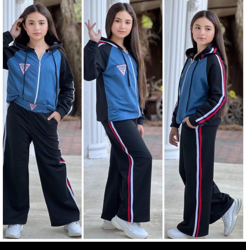 Kız Çocuk  6 15 yaş Mavi Siyah Fermuarlı Eşofman Takımı - Görsel 2
